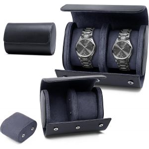 Kal-Boîte À Montres À 2 Emplacements, Coffret À Montres En Cuir Pu, Écrin, Étui À Montre Voyage Oîte De Montres De Voyage Pour Boîte De Rangement,Coussinets Amovibles - Bleu - Neuf