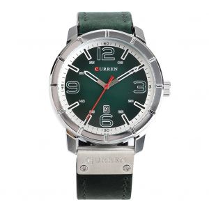 Montre A Quartz Curren Pour Homme, Bracelet En Cuir Synthetique, Etanche Jusqu'a 3 Atm, Calendrier (Blanc Et Vert) - Neuf