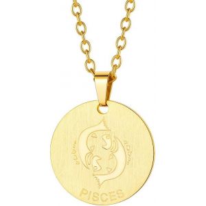Trahoo-Collier Signe Astrologique Personnalisé Prénom & Photo, Pendentif Médaillon/Plaque Zodiaque Acier Inoxydable(Boîte Cadeau) - Neuf