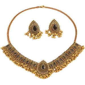 Meimie-Ensemble De Bijoux Femmemariage Bijoux Femme Bohème Indien Traditionnel Bohème Pour Femmes Argent Antique Oxydé Collier Boucles D'oreilles Pompon Bollywood Ras Cou Punk Cristal Cadeau Tendance - Neuf