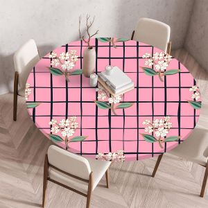 Nappe De Table Ronde Avec Bord Élastique, Nappe Ronde Anti-Tache Antidérapante Exterieur Table Protection Extensible Pour Cafe Cuisine Fête Table (130cm,Fleurs Blanches) - Neuf