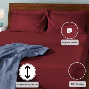 Luxueux Drap Housse 90x200 Cm Rouge Rio, 100% Coton Longue Tige 800 Fils Armure Satin, Drap Housse De Luxe Bonnet 40 Cm (Rouge Rio) - Neuf