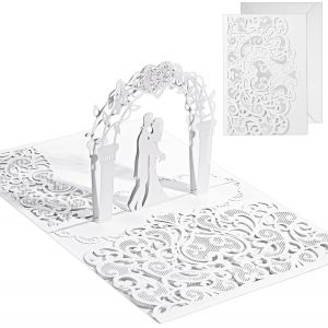 CHECARZHN--NO1-Pop-Up Carte De Mariage Pop-Up 3D Cartes De Mariage Avec Amoureux Romantiques 3D Carte De V?ux Romantique Avec Enveloppes Carte De Fiançailles Pour Couples Mariés Saint-Valentin (Blanc - Neuf
