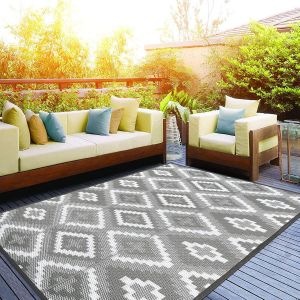 Mevronisshop-Tapis D'ext&eacute;rieur 120 X 180 Cm - Imperm&eacute;able Et L&eacute;ger - En Plastique - R&eacute;versible - Tissage Plat - Portable - Pour Jardin, Plage, Terrasse, Balcon, Remorque - Neuf