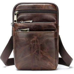 CAUC-Sac &agrave; Bandouli&egrave;re pour T&eacute;l&eacute;phone Portable, Pochette de Ceinture Homme Cuir, Petite Poche Bandouli&egrave;re en Cuir Homme Sac Epaule pour T&eacute;l&eacute;phone Holster Portefeuille Messager Housse de Transport Sac - Neuf