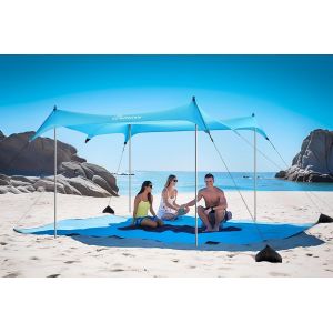 Checarzhn--No1-Protection Solaire Upf50+ Avec Pelle À Sable, Tente De Plage Familiale De 3 X 3 M, Pour 4-8 Personnes, Facile À Installer, Imperméable Et Résistante Au Vent, Bleue, X-Large - Neuf