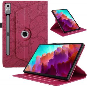 Kal-Coque Pour Tablette Lenovo Xiaoxin Pad Pro/Lenovo Tab P12 12.7 Pouces 2023 Etui Rotatif 360 Housse Pu Cuir Flip Protection Cover Case Avec Fonction De Support, Rouge Arbre - Neuf