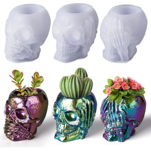 Jexnovashop-3 Pi&egrave;ces Moule Silicone T&ecirc;te De Mort 3d Pour R&eacute;sine &Eacute;poxy, Moule Pour Vase, 3d Gla&ccedil;on En Silicone Cr&acirc;ne, Cr&acirc;ne Halloween, Moules En Silicone Diy, Moules Cr&acirc;ne Pour D&eacute;coration Maison, Arti - Neuf