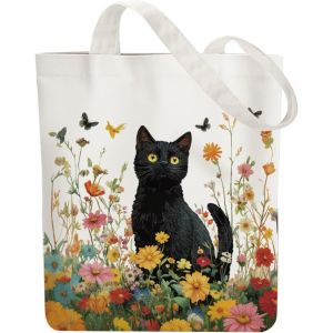 SJZG-Tote Bag Femme,Sac En Toile Imprim&eacute;,Sac Fourre-Tout Reutilisable,Coton Pflanze Und Worte Sacs De Courses,38 * 40Cm Large Blanc Sac Tote Bag En Toile Pour Shopping,Cadeaux - Neuf