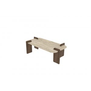 Table basse en bois "Leapiri" - 120 x 60 x 35 cm - Travertin - Neuf