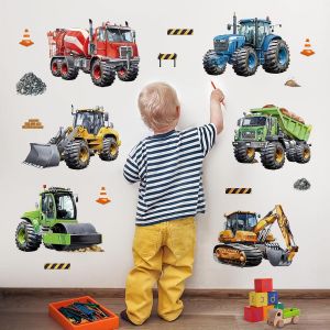 ERYI-Stickers Muraux Construction Voiture Autocollant Mural Camions Tracteurs Véhicules Décoration Murale Garçon Chambre Enfants Salle De Jeux - Neuf