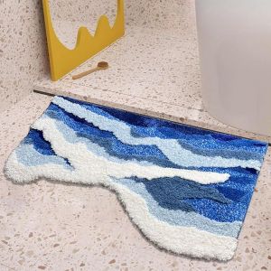 Tianyi-Tapis De Bain Antidérapant Tapis Lavable En Machine,Tapis Poil Ras Doux Épais Et Absorbant,Tapis Vague Bleu Forme Irreguliere,Tapis Pour Chambre Enfant Salon Wc Cuisine Et Couloir,50 * 80cm - Neuf