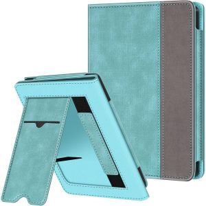 GUOP-&Eacute;tui Compatible Avec 6&iquest; Kobo Clara Colour/Bw 2024 Et Kobo Clara 2E 2022 - Coque Liseuse Housse Avec B&eacute;quille,Fente Pour Carte Et Dragonne,Turquoise - Neuf