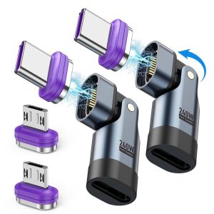 TRAHOO-240W USB C &agrave; USB C Connecteur Magn&eacute;tique, 4PCS Adaptateur USB C magn&eacute;tique, Adaptateur USB c vers magn&eacute;tique, 9Pin Rotatif &agrave; 180&deg;,pour Phone 14 15 16 Pro Max, MacBook Laptop Tablet - Neuf