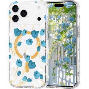 Trahoo-Coque Magn&eacute;tique Florale Pour Iphone 17 Pro Max [Compatible Avec Magsafe], Coque De Transparente Anti-Jaunissement, Joli Motif Floral Anti-Rayures, Protection Tpu Pour Filles Et Femmes-Vert - Neuf