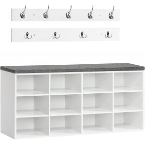 Ulteronixshop-Banc &agrave; Chaussures, Banc de Rangement avec 12 Compartiments, &Eacute;tag&egrave;re &agrave; Chaussures, Porte-Manteau, 100 x 30 x 48 cm, Entr&eacute;e, Couloir, Chambre, Blanc et Gris EWT112HX01 - Neuf
