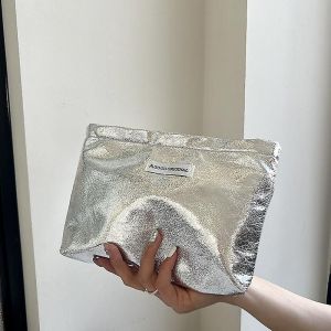 Trousse de maquillage argentée scintillante, petite trousse de maquillage, trousse de toilette de voyage pour femme, trousse de maquillage multifonctionnelle, trousse de toilette zippée pour femmes et filles - Neuf