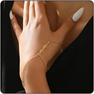 Eryi-Chaîne De Main Dorée - Bracelet De Main Tout En Un - Bijou Bohème Avec Anneau De Doigt - Bijou De Main Pour Femme - Neuf