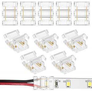 Chenquansarl-Connecteurs Ruban Led, 10 Pcs Kit Connecteur Ruban Led De 2 Pin, Connecteurs Rapides Led De 10mm,Connecteurs De Bande Lumineuse Led Pour Aux Bandes Rgb Led Cob - Neuf