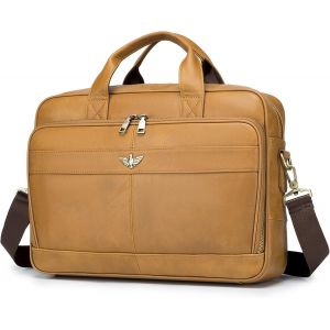 Sacoche Homme Pour Ordinateur 15.6 Pouces Sac Homme Cuir Cartable Cuir Homme Cadeau Homme Porte Document Homme Cuir Ordinateur V&eacute;ritable R&eacute;tro Sacoche Mallette De Voyage Travail - Neuf