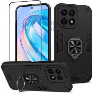 Kal-Coque Pour Honor X8a 4g 2023 Avec Verre Trempé, Etui De Protection Antichoc De Qualité Militaire, Housse Avec Anneau Support Métallique, Support De Voiture Compatible, Noir - Neuf