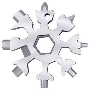 Outil multifonction flocon de neige 18 en 1, portable, en acier inoxydable, pour voyage, camping, aventure, gadget quotidien, cadeau de Noël (argent) - Neuf