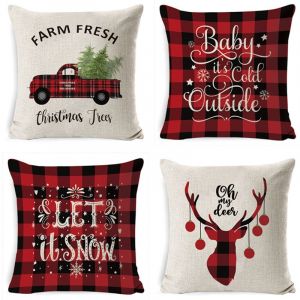 Noël Taies D'oreiller Set De 4, Noël Linge De Place Taie D'oreiller 45 X 45 Cm, Noël Canapé-Taie D'oreiller, Noël, Housse De Coussin, De Noël Peau De Pêche Impression Housse Du Canapé - Neuf