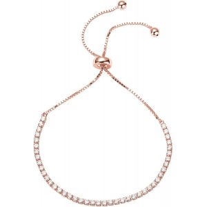 Femmes Classique Bracelet De Tennis Avec 14k Plaqué Or Zircon Cubique - Shopbop Réglable Du Curseur (Or Rose) - Neuf