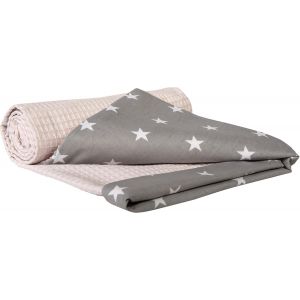 Kalanka-Couverture Bebe Couvertures De Bébé Plaid Enfant Nouveau-Né 100% Coton Pour Cadeau Naissance 75x100cm Multifonctionnel Bilatéral Pour Landaus (Étoiles Grises Avec Gaufre Rose Clair) - Neuf