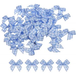 Kal-50pcs Mini N?Ud En Ruban Carreaux 2.5cm N?Uds En Ruban De Satin À Carreaux Pour Bricolage, Couture De N?Uds Pour Cheveux, Mariage, Fête D'anniversaire Bleu Et Blanc - Neuf