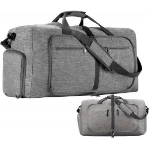 nzqaf-Sac de Voyage 60L Pliable de Grand Capacité, Sac Voyage Élégant pour Homme et Femme avec des Chaussures Compartiment, Sac de Sport Bagage Valise pour Vacances, Gym (Gris) - Neuf