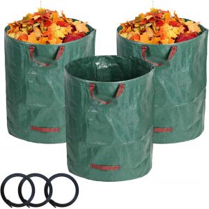 120L Sacs &Agrave; D&eacute;chets De Jardin, 3 Pi&egrave;ces Sac Vegetaux Jardin, Pp Sac Poubelle Jardin, Sacs Dechets Verts Avec Poign&eacute;e, Vert, Pour Stockage Mauvaises Herbes, Feuillesmortes Et D&eacute;chets Jardinage - Neuf