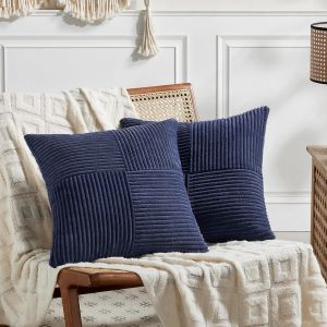 Kalanka-Lot De 2 Boho Housse De Coussin 45x45 Bleu Foncé,À Motif Croisé Decoration Housses De Coussin En Velours Côtelé,Douillet Taie D'oreiller Housse Coussin Moderne Pour Canapé Chambre Chaise Lit - Neuf