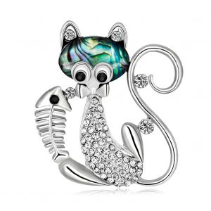 Broche Exquise En Forme De Chat Mignon, Decoration De Coquillage En Strass, Accessoire Pour Vetements - Neuf