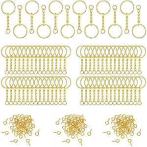 lbgwp60-360 Pièces Attache Porte Clé Kit(90 Anneau Porte Clé Avec 90 Anneaux De Saut Ouverts Et 180 Tiges À Vis), Anneau Porte Clé Avec Chaîne, Pour Diy Bricolage, Porte Clé Sacs Décor | Doré - Neuf