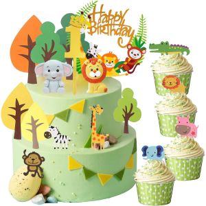 Eryi-Decoration Gateau Anniversaire 1 An, Décorations De Gâteaux Animau, Enfant, Jungle Mignons Thème Parti Fournitures De Fête D'anniversaire - Neuf