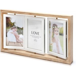 CMWX-Cadre photo triple - Pour 3 à 6 photos - Pivotant - Collage - En bois - Cadeau pour la fête des mères, un mariage, une mère, un ami, une femme - Neuf