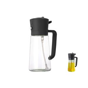 Distributeur Et Vaporisateur D'huile D'olive 2 En 1, Bouteille En Verre De 470 Ml Pour La Cuisine Et Le Barbecue, Noir - Neuf