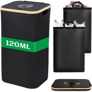 MEVRONISSHOP-Panier A Linge,120L Panier &agrave; Linge,Panier A Linge Pliable Avec Couvercle XXL,avec 2 pi&egrave;ces Sac Int&eacute;Rieur &eacute;Tanche Amovible,pour V&ecirc;Tements, Jouets, Collection de Bouteilles (Noir) - Neuf