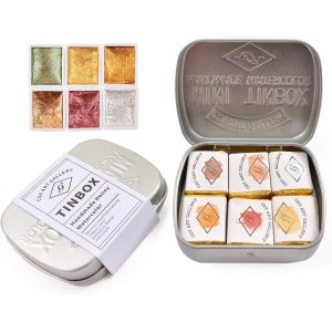 Mevronisshop-Set D'aquarelles Artisanales : 6 Demi-Pastilles De Couleurs Dor&eacute;es M&eacute;talliques, Avec Paillettes, Brillant Solide Et Nacr&eacute;, Pour Artistes, &Eacute;tudiants Et Amateurs. - Neuf