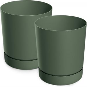 ERYI-Lot De 2 Pots De Fleurs Mats En Plastique - Pot Décoratif Pour Grandes Et Petites Plantes - Vert - Diamètre : 20 Cm - Neuf