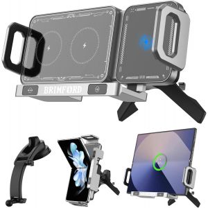 Support Téléphone Voiture Pour Galaxy Z Fold 6/5/4/3/2/Z Flip S24,Chargeur Voiture À Induction Qi Rapide À Double Boe,Chargeur Sans Fil À Rotation Automatique Compatible Avec Iphone 16/15 - Neuf