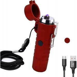 Eryi-Briquet Électrique Étanche, Rechargeable, Sans Flamme, Coupe-Vent, Pour Extérieur, Aventure, Camping, Randonnée (Rouge) - Neuf