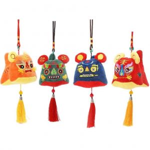 Lot de 4 decorations du Nouvel An 2022, figurines de tigre en peluche, zodiaque chinois, mascotte, jouets a suspendre pour la maison et la voiture - Neuf