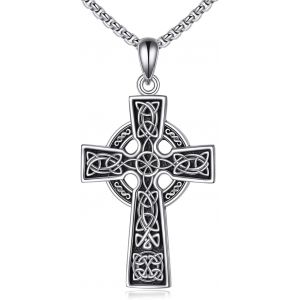 Collier Croix Celtique En Argent Sterling Vintage Avec Pendentif Croix Chrétienne Bijou Irlandais Cadeau Pour Femme Et Homme - Neuf