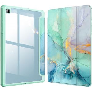 Coque pour Samsung Galaxy Tab S6 Lite 10.4 Pouces 2024/2022/2020 - [Rangement de Stylet] Etui Arri&egrave;re Transparent Claire Housse Antichoc Protection pour Tab S6 Lite, Marbre &Eacute;meraude - Neuf