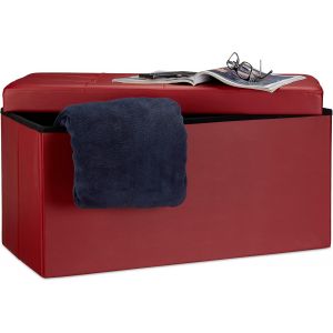 SUBZONAL-Banc de rangement pratique en simili cuir, 2 places, capacit&eacute; de charge 300 kg, HLP : 38x76x38 cm, rouge fonc&eacute; - Neuf