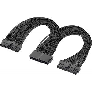 lbgwp60-Double Alimentation Pc 24 Broches Atx Câble Adaptateur De Carte Mère, 24 Broches (20 + 4) Pour Atx Câble D'Extension De Carte Mère Psu Femelle À Mâle Y Splitter-1Ft - Neuf