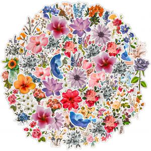100 Autocollants Fleurs, Autocollants Imperméables Pour Scrapbooking, Autocollants Floraux, Autocollants Transparents Pour Scrapbooking, Cartes, Ordinateur Portable, Bricolage, Bouteilles - Neuf