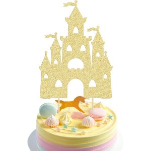 Décoration De Gâteau D'anniversaire Château À Paillettes Sur Le Thème Du Château De Princesse,Décoration De Gâteau D'anniversaire Pour Princesse,Prince,Anniversaire,Fête Prénatale - Neuf